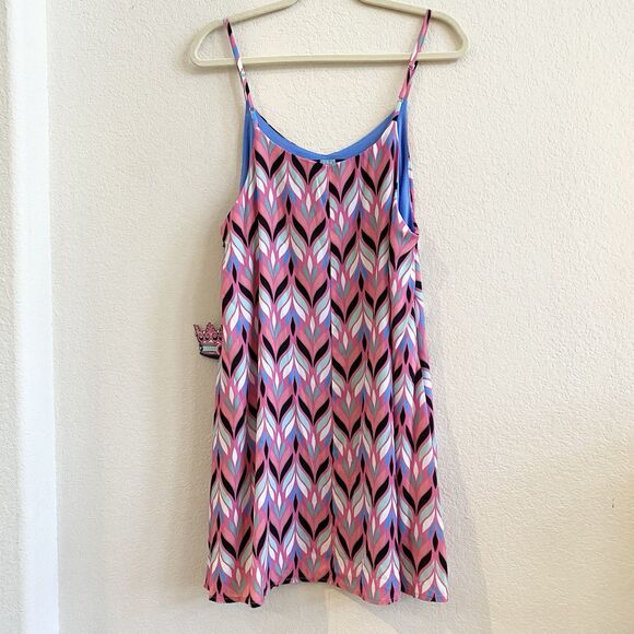 New Jadelynn Brooke L Women's Colorful Pink Print Cami Mini Swing Trapeze Dress - Picture 12 of 12